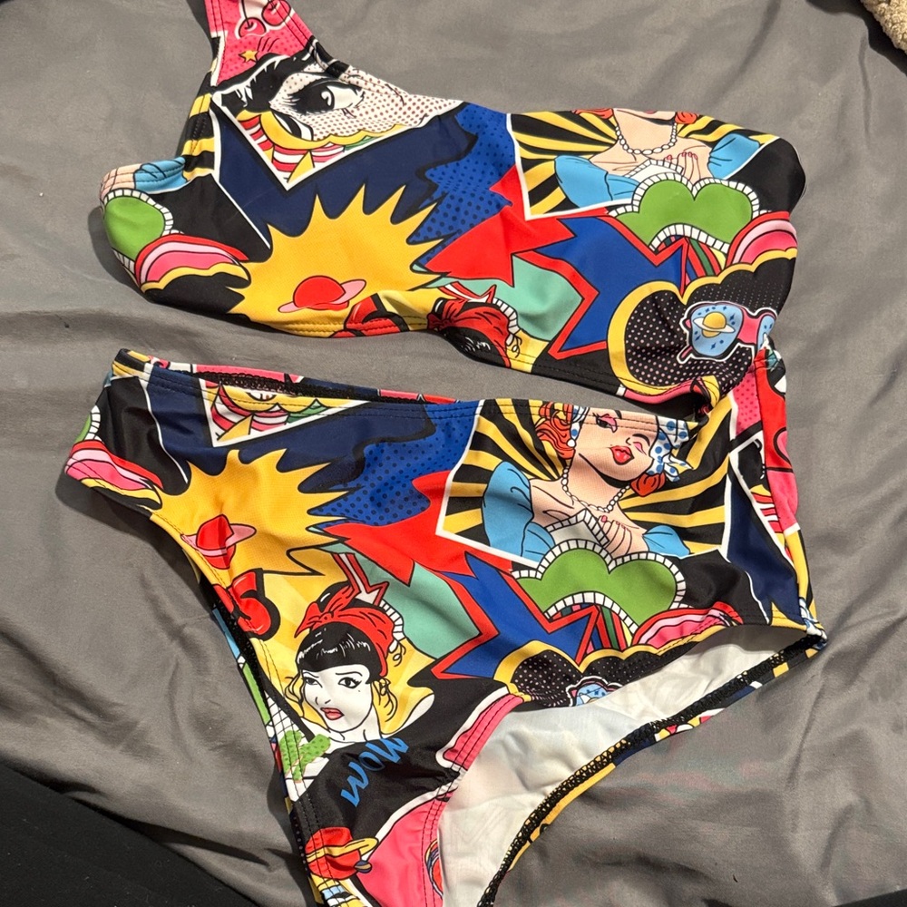 Colorful Pop Art One-Shoulder Swimsuit - Picture 5 of 13